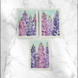 Hand-painted greeting card featuring dreamy lilac and blush tones with a watercolor sky, capturing soft, layered hues in a 5x7-inch original artwork.