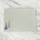 Hand-painted greeting card featuring dreamy lilac and blush tones with a watercolor sky, capturing soft, layered hues in a 5x7-inch original artwork
