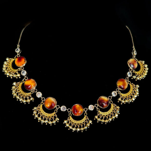 Golden Hematite Bead & Cab Necklace